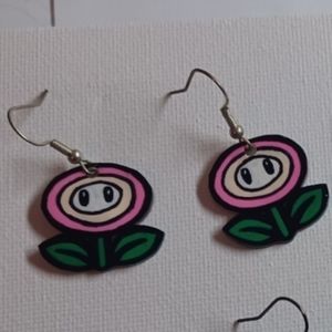 4/$60 New Pink Flower Power (Super Mario) Pair of Earrings - Hand-Made